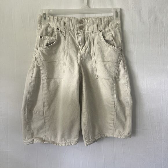 Free People We the Free Barrel Cream Bermuda Carpenter High Rise Skater Shorts - Picture 1 of 6